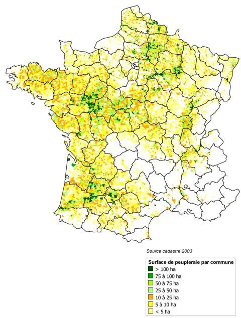 Carte des Peupliers et de la Populiculture en France